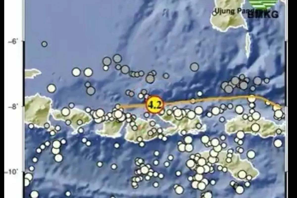 Tangkapan layar informasi gempa berkekuatan 4,2 magnitudo dari BMKG di Sumbawa pada Jumat dini hari (27/12/2024).