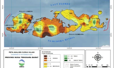 Peta prediksi curah hujan di wilayah NTB. Humas BMKG NTB.
