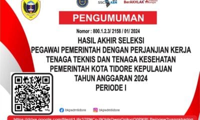 BKPSDM Kota Tidore Kepulauan Umumkan Hasil Seleksi PPPK Tahap I 2024.